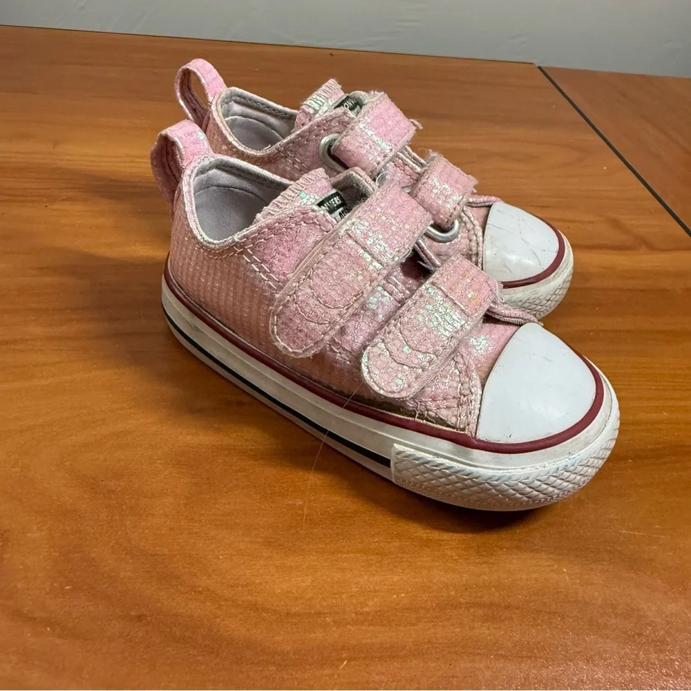 Converse Girls Toddlers Pink Shiny‎ Hook & Loop Closure Sneaker Shoe T5